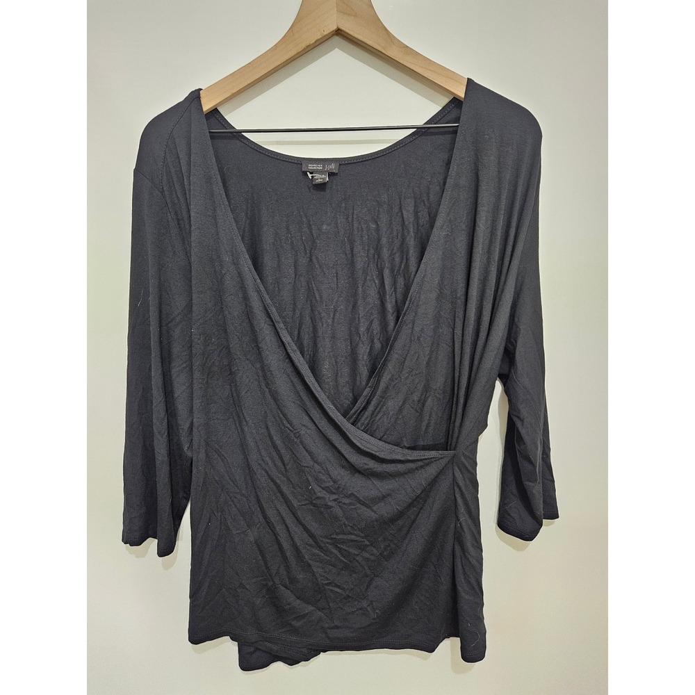 J. Jill Wearever Black Wrap Top Surplice 3/4‎ Sleeve Rayon Blend Large Petite
